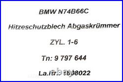 8660076 BMW N74 B66 Heat Shield EGR Exhaust Manifold Cylinder 7-12